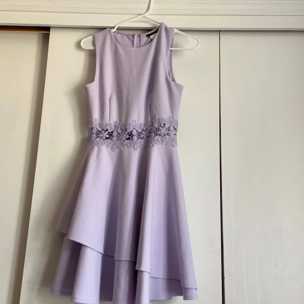 formal lilac purple fit and flare dress